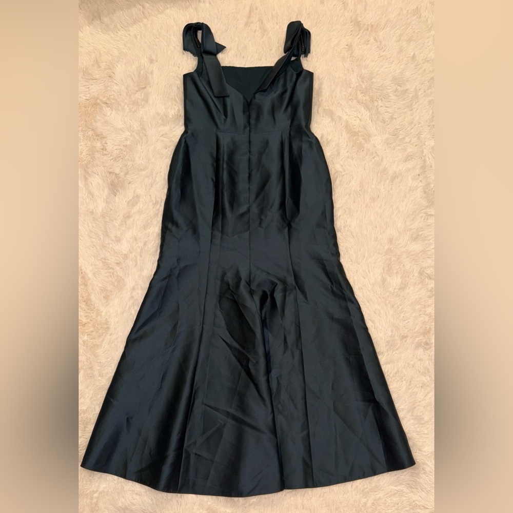 NEW Alfred Sung Bow Strap Satin Twill Trumpet Gown Sz 14 R evergreen green - Picture 5 of 6